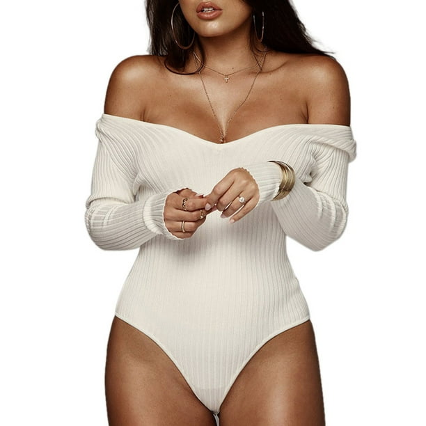 V-Neck Autumn Romper Body Top Strapless Long Sleeve Bodysuits Off Shoulder V-Neck Autumn Romper Body Top Strapless Long Sleeve Bodysuits Off Shoulder